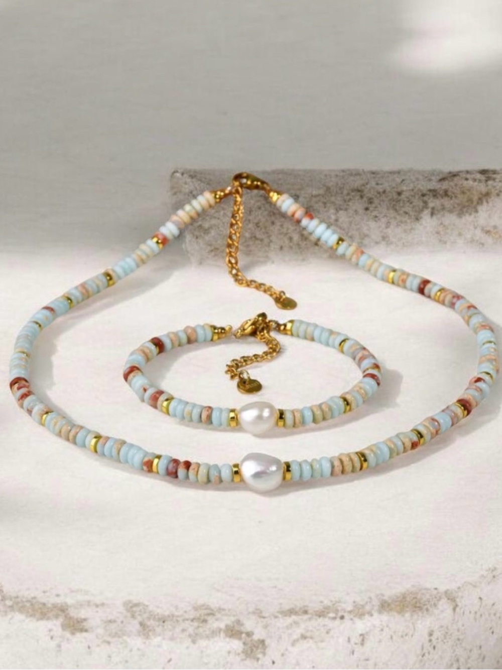 Freshwater Pearl & Natural Stone Necklace & Bracelet Set NWT